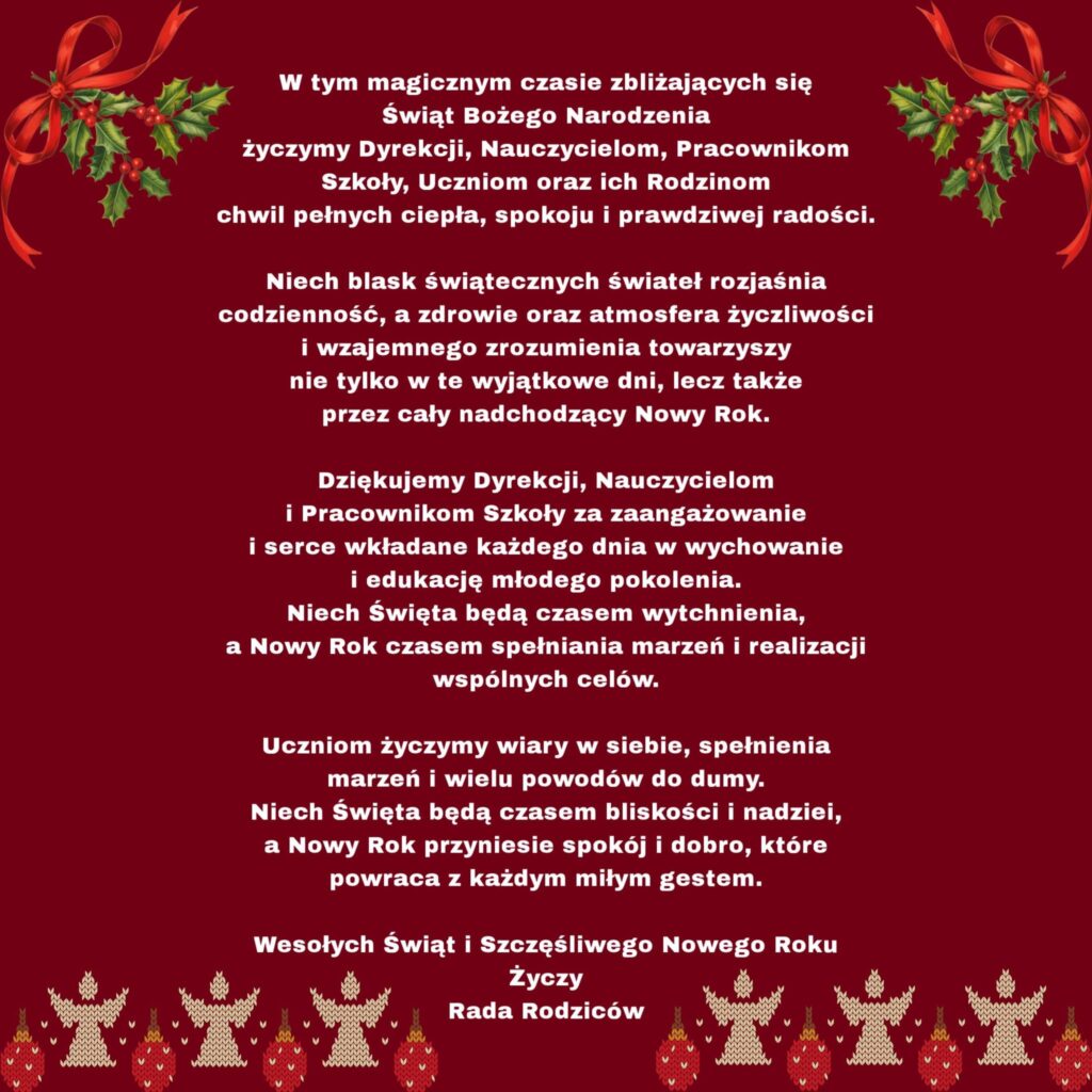 Życzenia świąteczno-noworoczne od Rady Rodziców